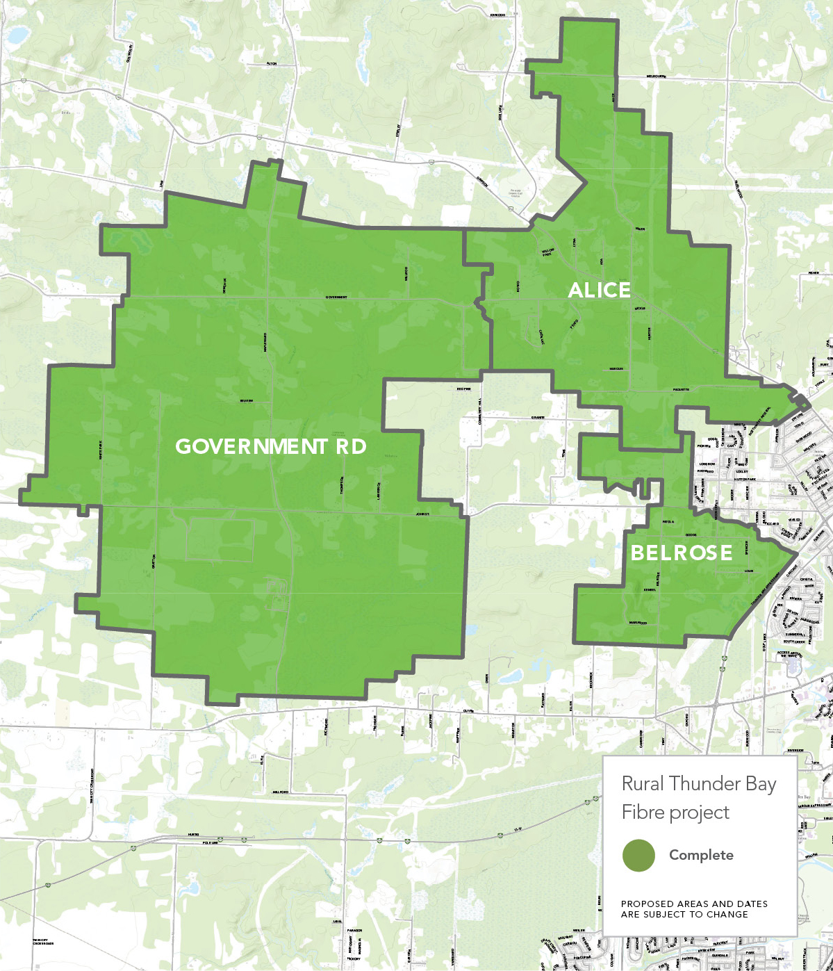 Map of Rural Thunder Bay Fibre expansion