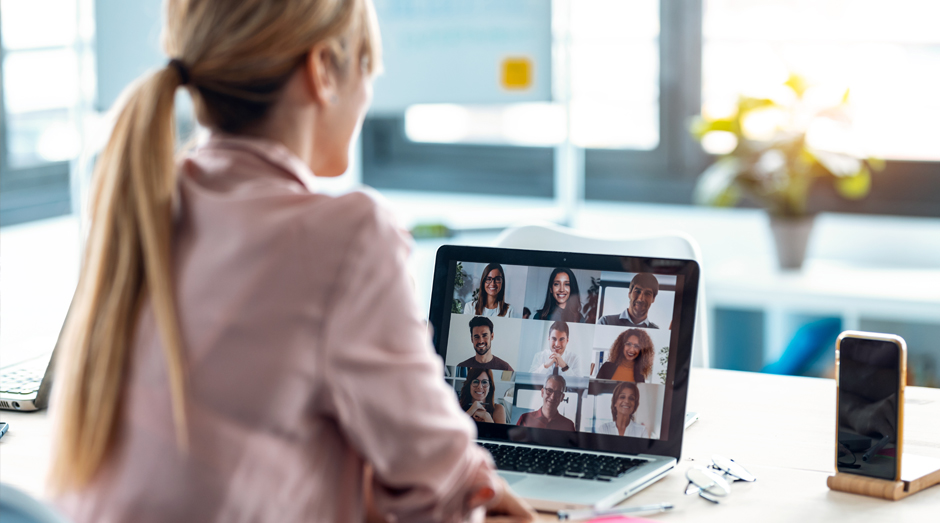 Employee in a video meeting