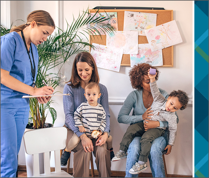 Parents with their kids visiting a doctor