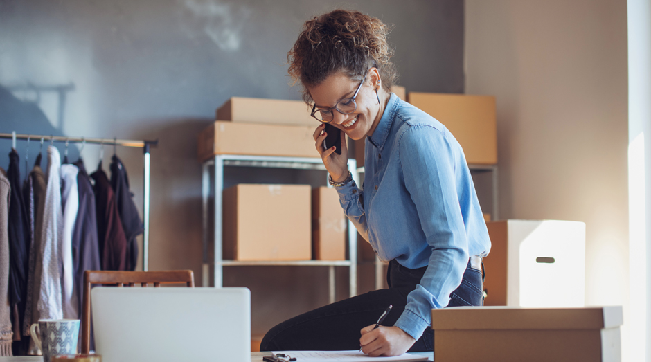 Business woman calling long distance