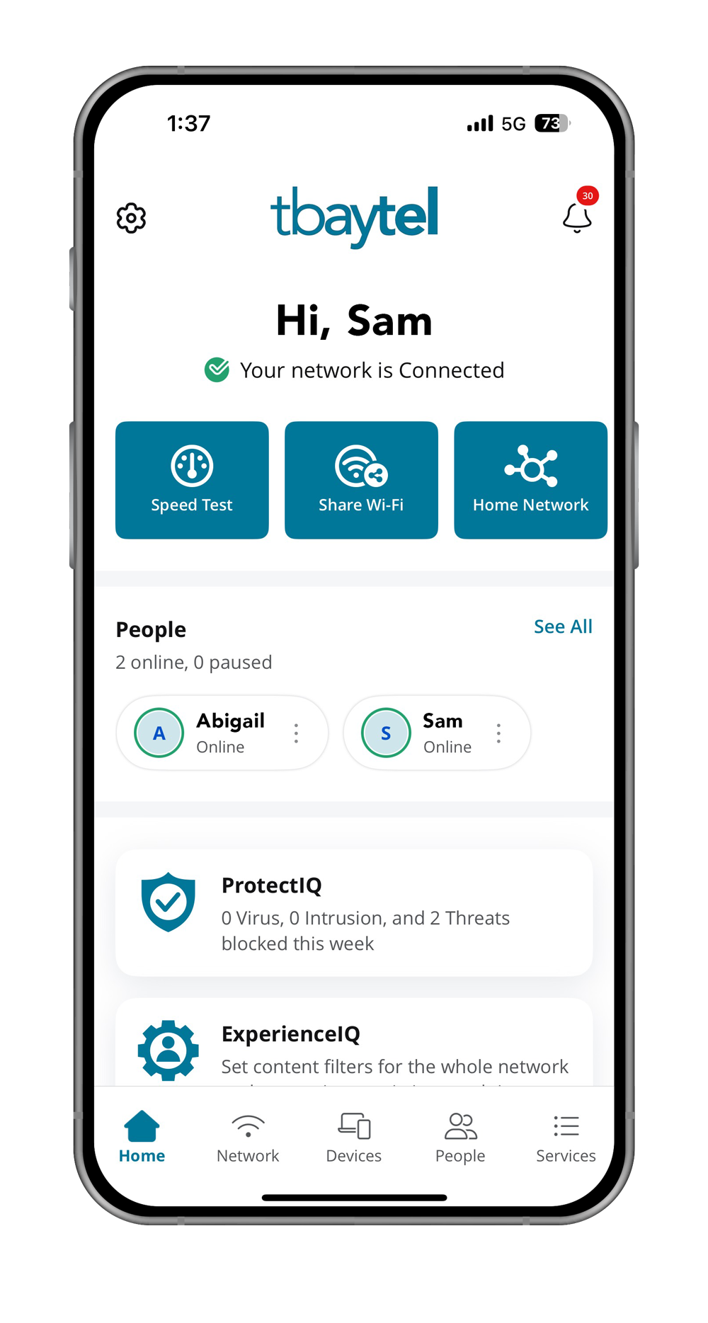 Tbaytel WiFi App Home Screen